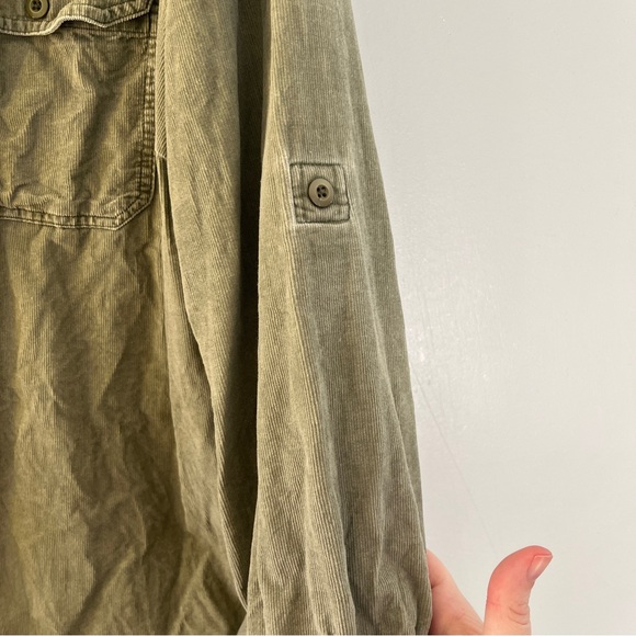Woman Within Olive Green Embroidered Corduroy Button Up Shirt Plus Size 1X - Picture 4 of 7